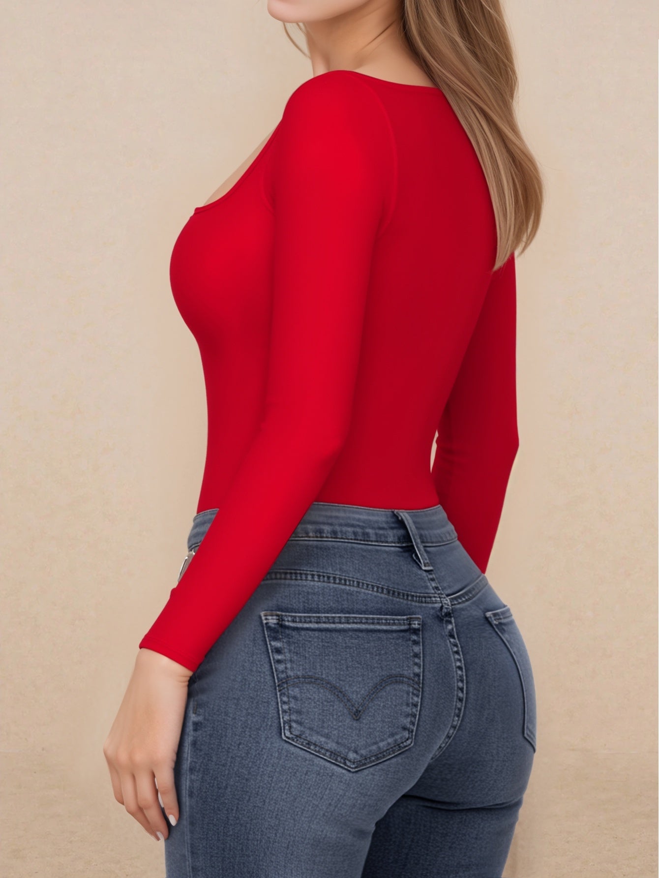 Body femme à col carré, couleur unie, manches longues. Coupe sexy et élégante, pièce unique idéale pour toutes les occasions