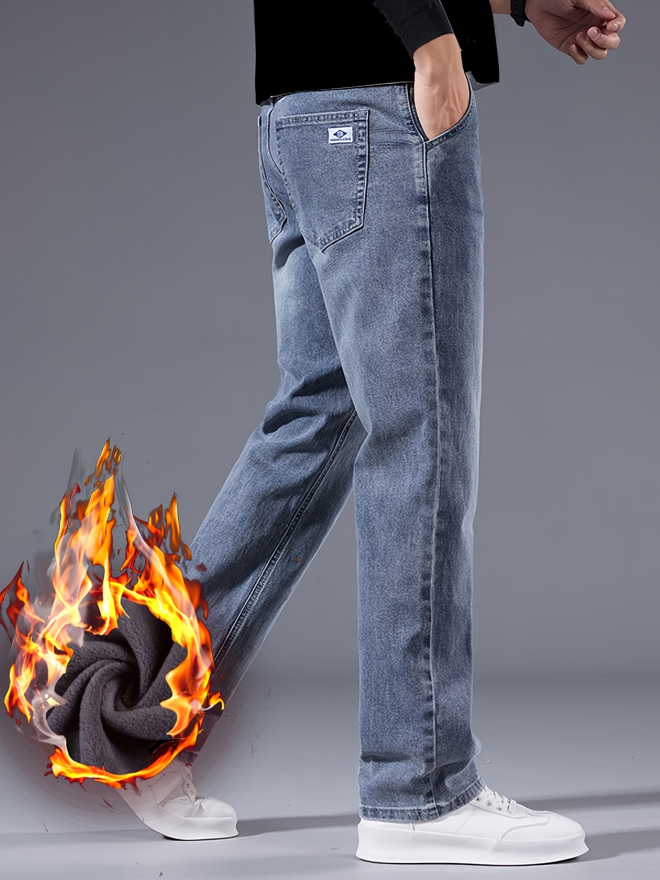 Pantalons Hiver Homme – Polaire, Épais, Stretch, Bleu, Minimalistes