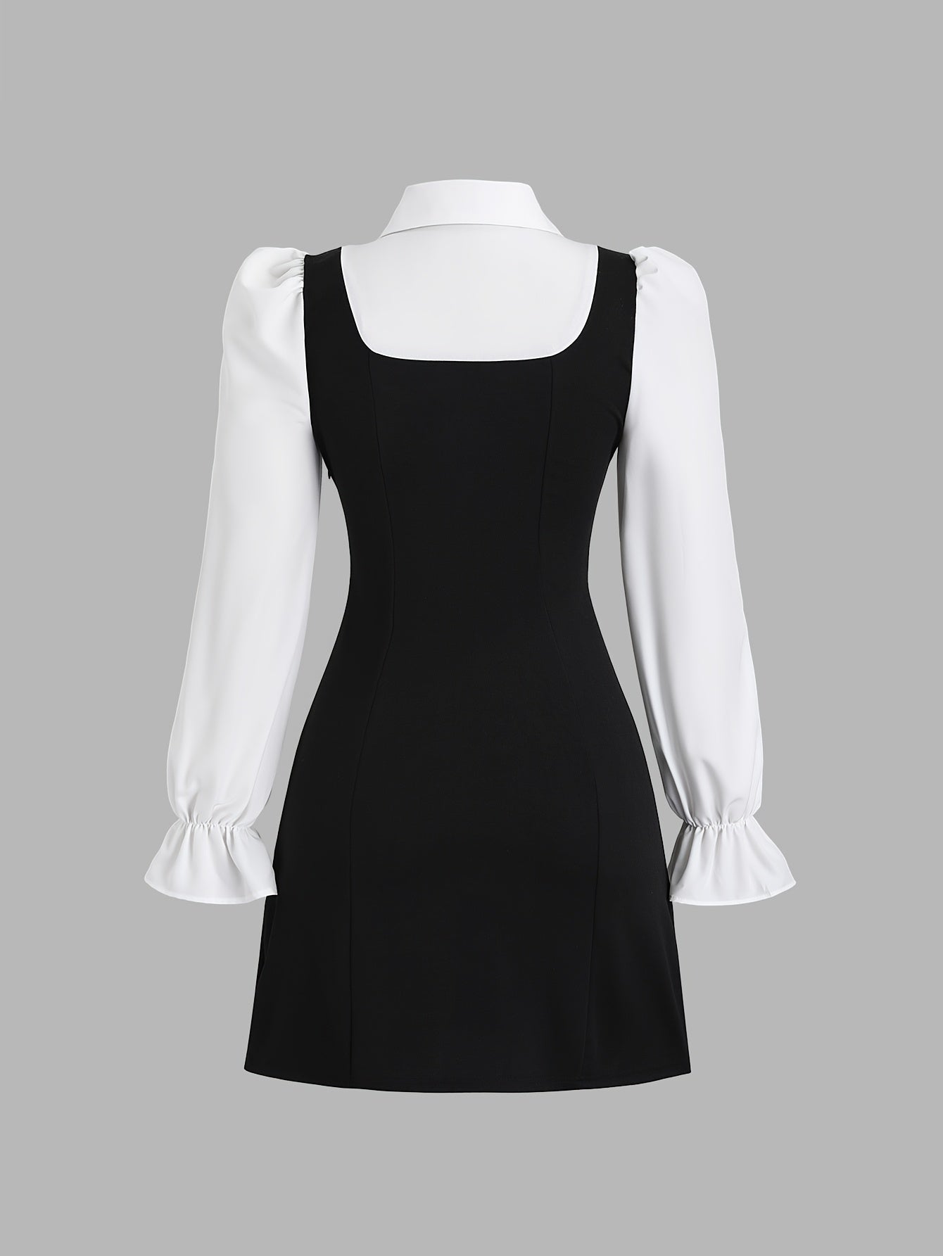 Robe élégante femme à col montant – Manches longues, coupe ajustée, boutons décoratifs