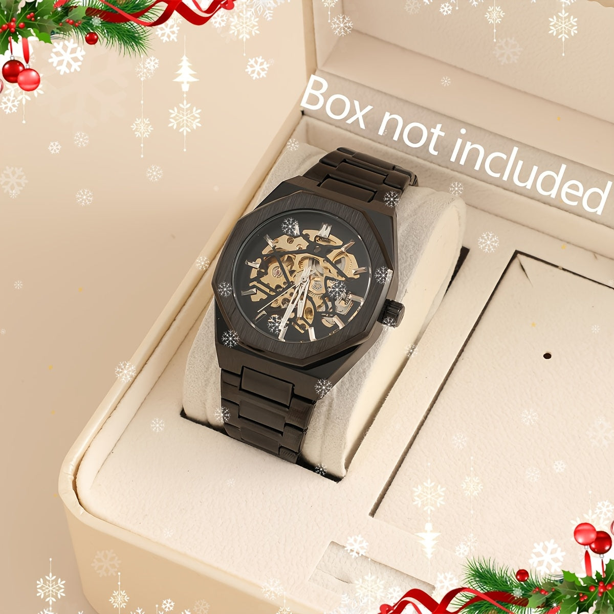 Montre Homme de Luxe Automatique – Cadran Noir en Acier Inoxydable, Boîtier et Cadran en Alliage, Design Élégant, Style Professionnel, Idéale pour Homme, Cadeau Parfait pour Noël, Halloween et Nouvel An