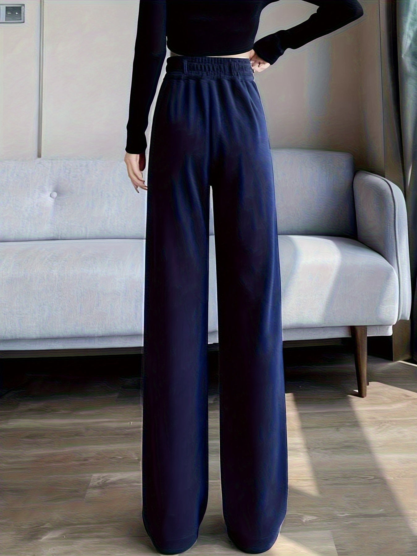 Pantalon Femme Jambe Large – Élégant, Taille Haute, Tissu Non Extensible, Bureau et Décontracté, Automne/Hiver