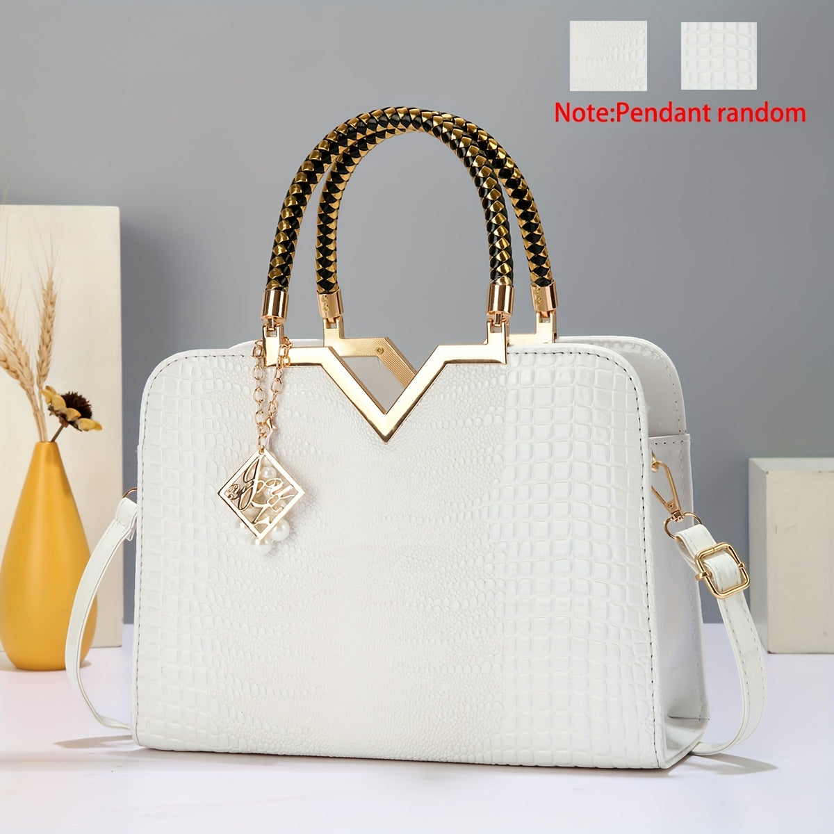 Sac à Main Princesse Nouveau à Motif Croco – Design Haut de Gamme, Portefeuille Élégant avec Décoration Métallique en V, Grande Capacité, Détails Charms Raffinés, Bandoulières Ajustables