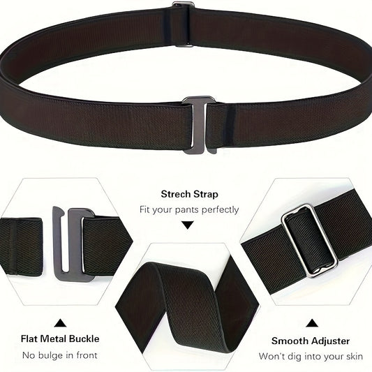 Lot de 4 ceintures plates invisibles et élastiques pour femmes – Boucle plate, réglables, extensibles, sans visibilité, pour jeans, pantalons et robes, ceintures noires pour femmes, taille plus, ceintures de robe taille plus, bande de taille invisible