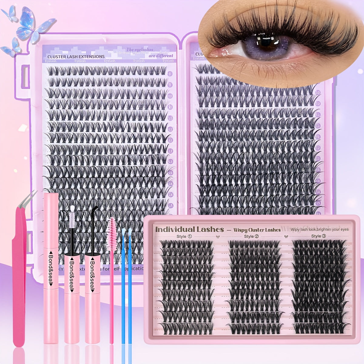 Set DIY d’Extensions de Cils – 720/300/200 pcs, Cils Individuels 9-18 mm Mélangés, Épaisseurs 30D/40D/50D/80D, Inclus Colle et Pince, Parfait pour Débutants, Idéal Cadeau Raffiné pour Nouvel An, Saint-Valentin et Autres Occasions