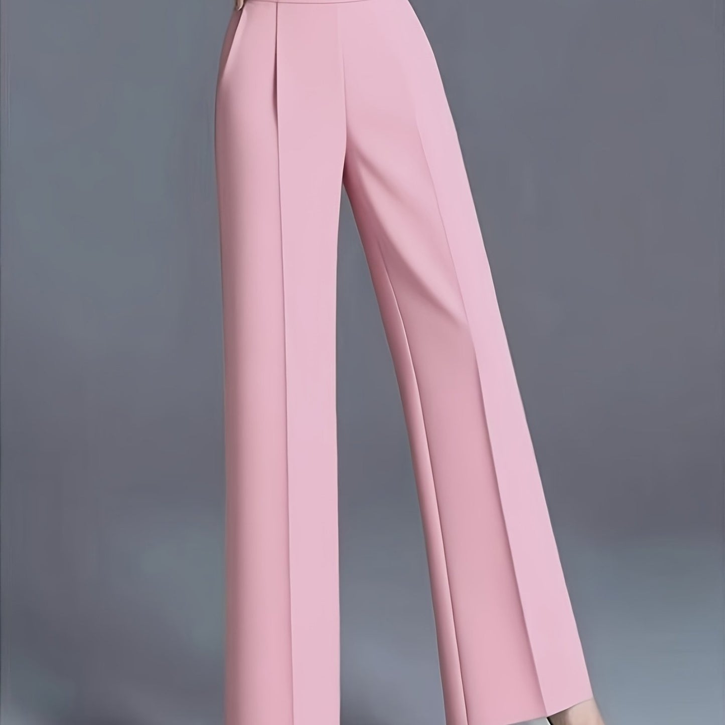 Pantalon Femme Grande Taille Élégant – Taille Haute, Jambe Large, Couleur Unie Rose et Bleu Marine