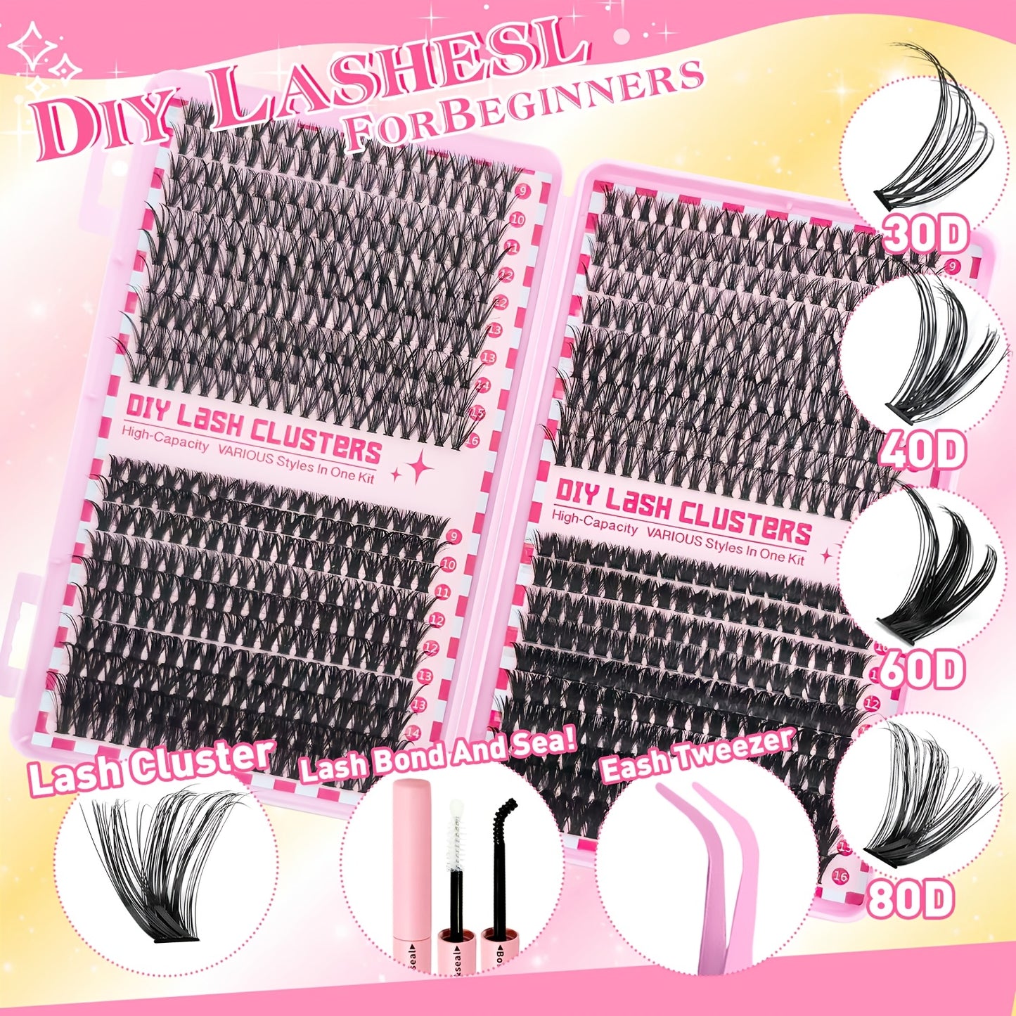 Kit d’Extensions de Cils DIY – 800 Touffes, 30D-80D, Courbure D, Longueurs Mixtes 9-16 mm, Effet Volumineux et Épais Style Cosplay, Réutilisable avec Colle, Idéal Débutants