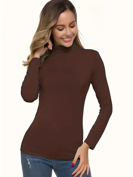 Lot de 3 t-shirts à col montant, manches longues pour femmes, automne et hiver, base polyvalente décontractée à superposer
