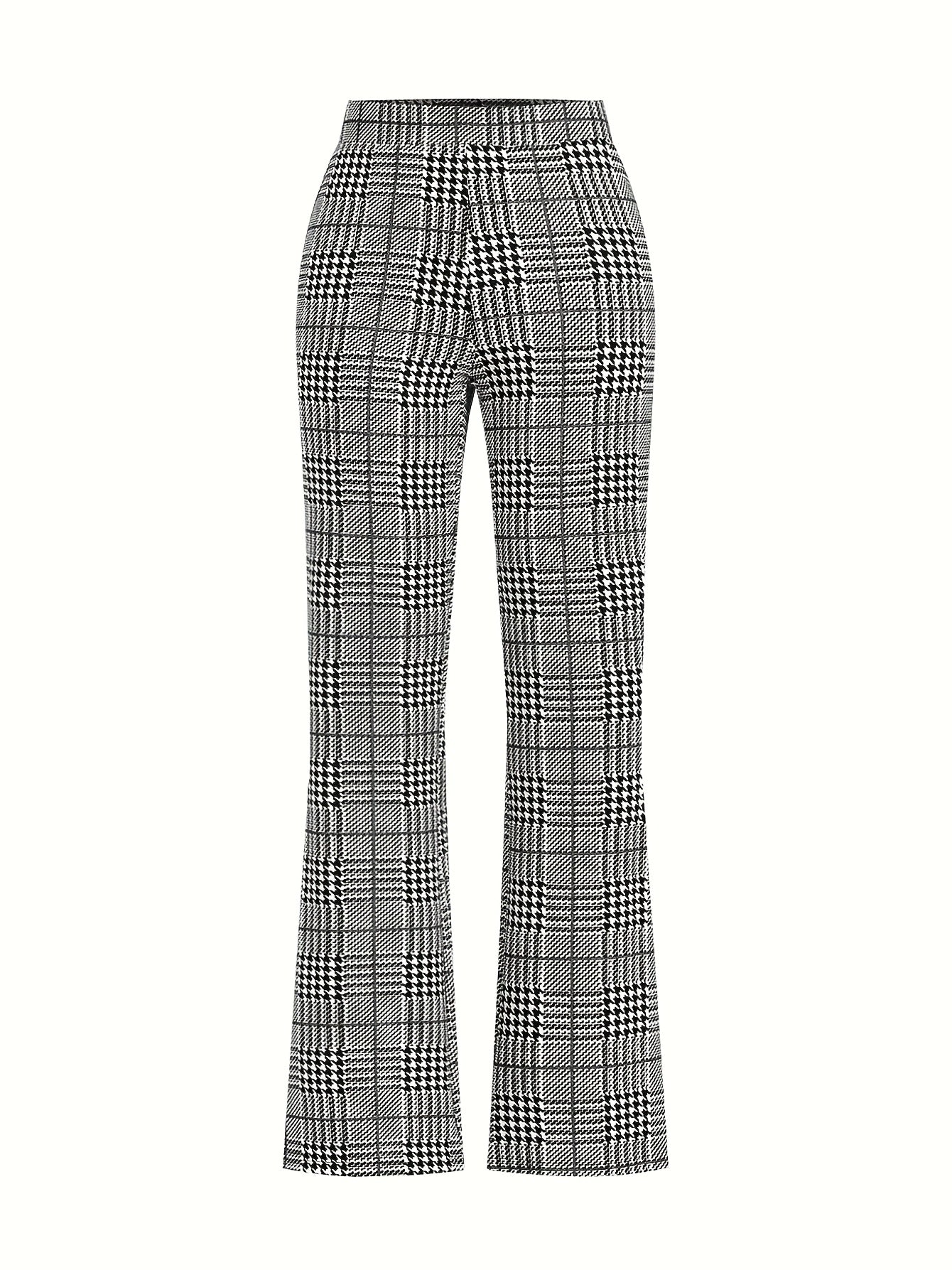Pantalon Femme Élégant Extensible – Jambe Droite, Motif Carreaux Classique, Confortable et Polyvalent