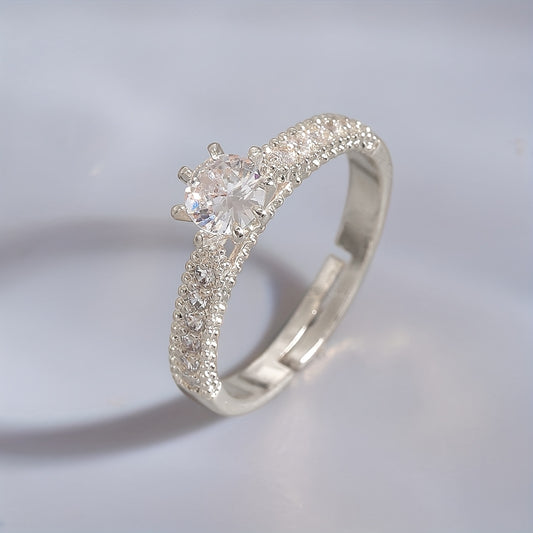 5pcs Set Women's Luxury Minimalist Cubic Synthetic Zirconia Wedding & Party Ring Set - Look Elegant for Daily Wear, Special Events, Year-Round Versatile Matching Set (No Plating)