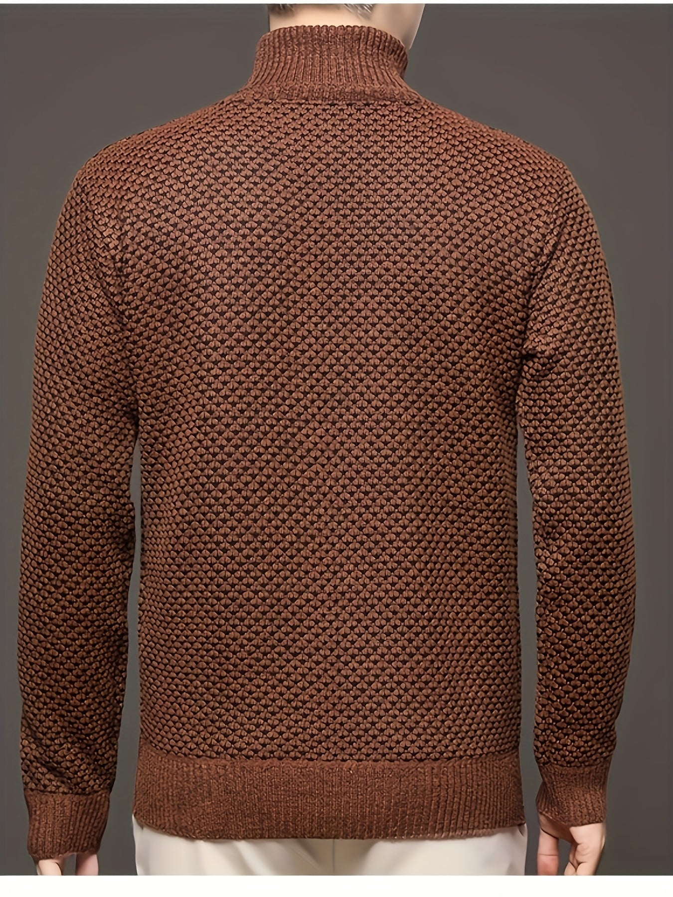 Men'S Autumn Jacquard Knit Sweater with a High Collar, Stylish And Fleece-Lined.