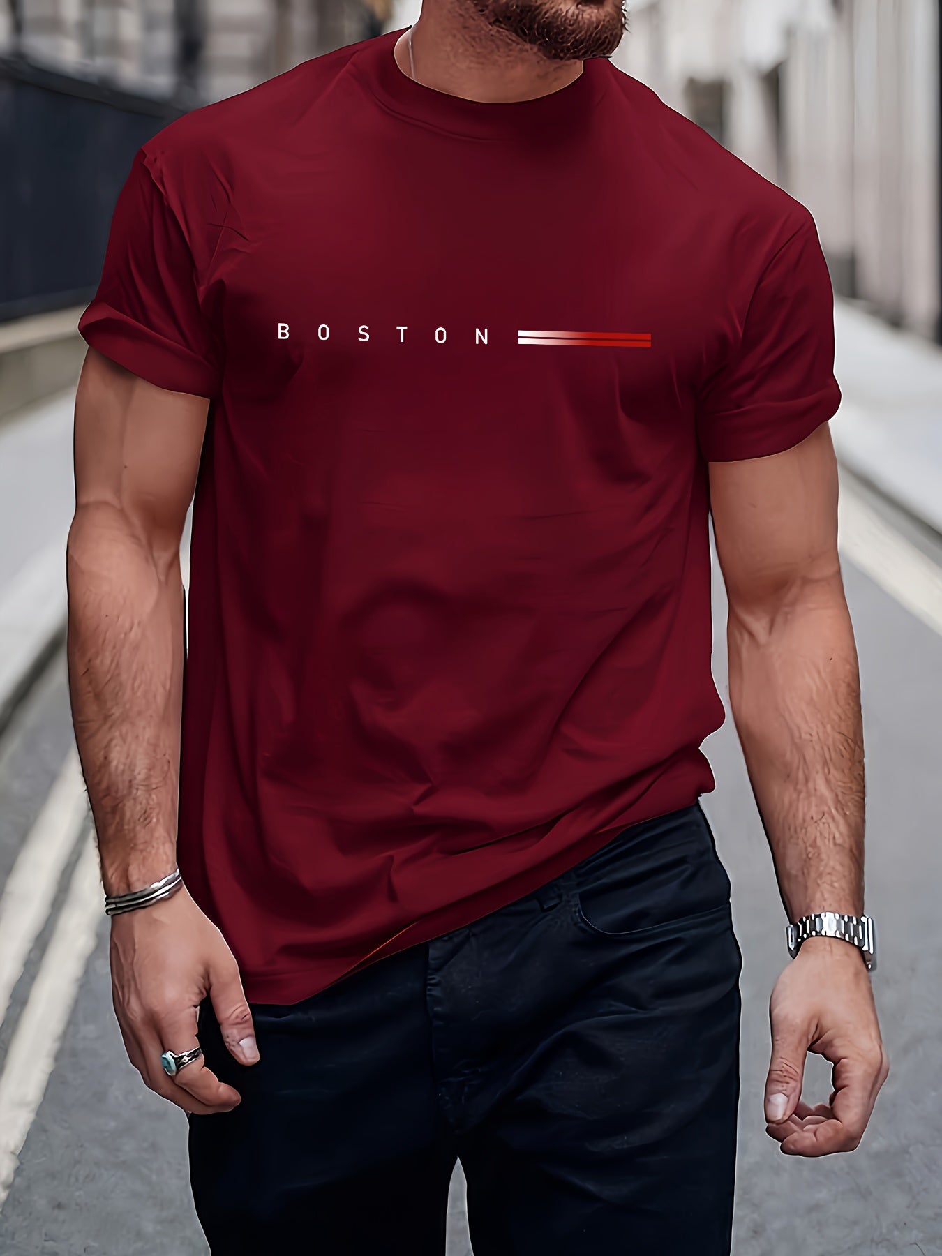 Men's Heavyweight 100% Cotton T-Shirt with Boston Terrier Print - Twist-Detailed Round Neck Short Sleeve Casual Tee Suitable for All-Season Wear - Machine Washable Comfortable Everyday Top for Men (Men's Fashion)