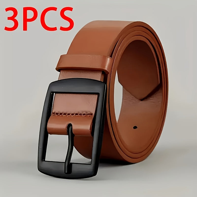 Lot de 3 Ceintures Homme FLAGIA – Boucle Carrée Métallique, Ceintures Designer Décontractées pour Jeans, 3 Couleurs (Marron Clair/Noir/Marron Foncé), Cuir Synthétique de Haute Qualité, Polyvalentes pour Usage Quotidien et Tenues Formelles