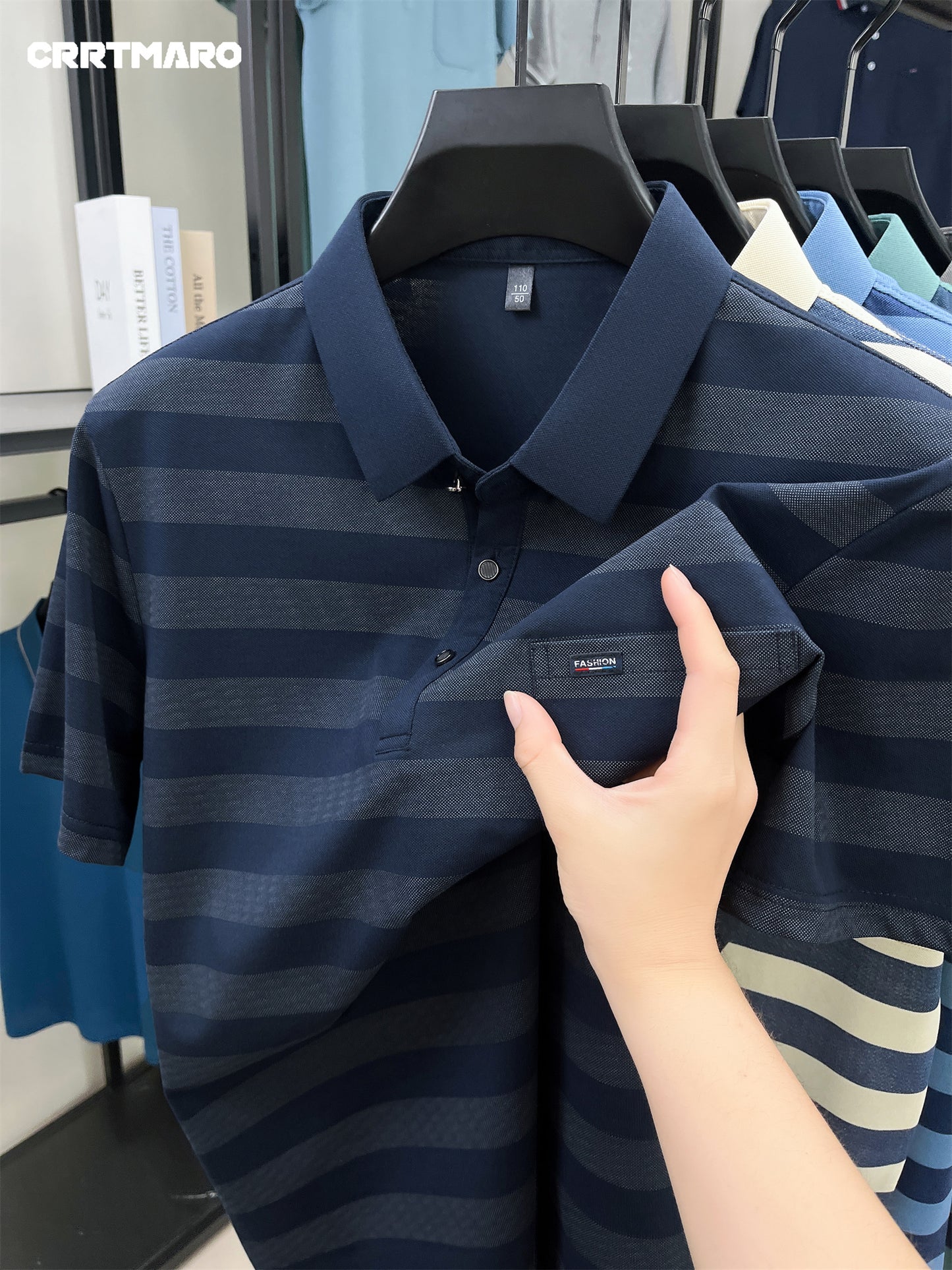 Men'S CRRTMARO Summer Striped Short Sleeve Polo Shirt with Chest Pockets - Casual, Button-Up, Regular Fit, Slight Stretch Fabric, Ideal for Hot Weather, Casual Summer Wear|Striped Pattern|Polyester Fabric