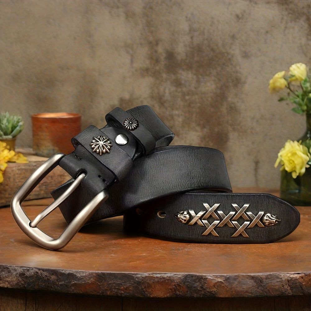Ceinture artisanale en cuir pleine fleur pour hommes et femmes – Boucle à ardillon tendance, style rétro décontracté pour jeans, unisexe