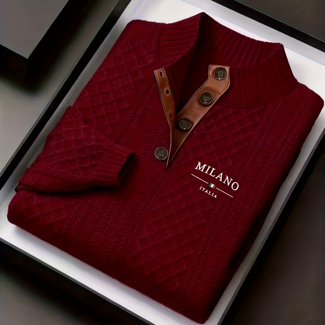 Men'S Jacquard Knit Sweater for Autumn And Winter, a Mature And Stylish Pullover with a Stand-Up Collar, Perfect for Halloween Outfits. This Top Features Jacquard Patterns with Contrasting Colors at The Neckline And Elbow Pat