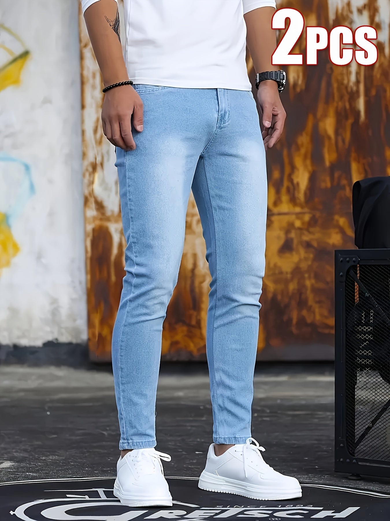 Lot de 2 Jeans Homme – Taille Mi-Haute, Extensible