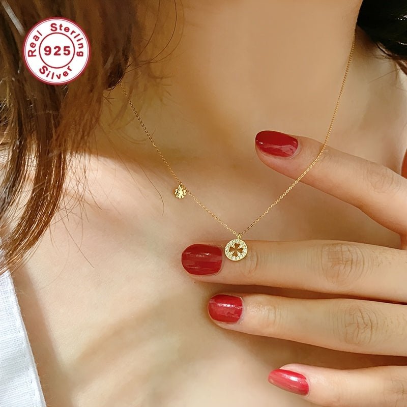 Collier Trèfle Porte-Bonheur Élégant pour Femmes – Chaîne en Argent Sterling S925 Plaquée Or 18K avec Pendentif Trèfle Sertie de Zirconium Synthétique Étincelant, Bijou Fin et Sophistiqué pour Teenager, Cadeau Parfait pour Petite Amie ou Meilleure Amie