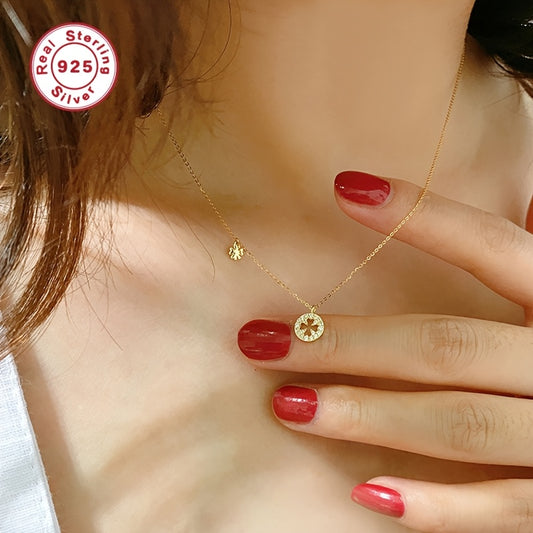 Collier élégant en argent sterling S925 plaqué or 18K – zirconia synthétique scintillant, pendentif trèfle porte-bonheur, chaîne clavicule, cadeau parfait pour petite amie, meilleure amie ou adolescente