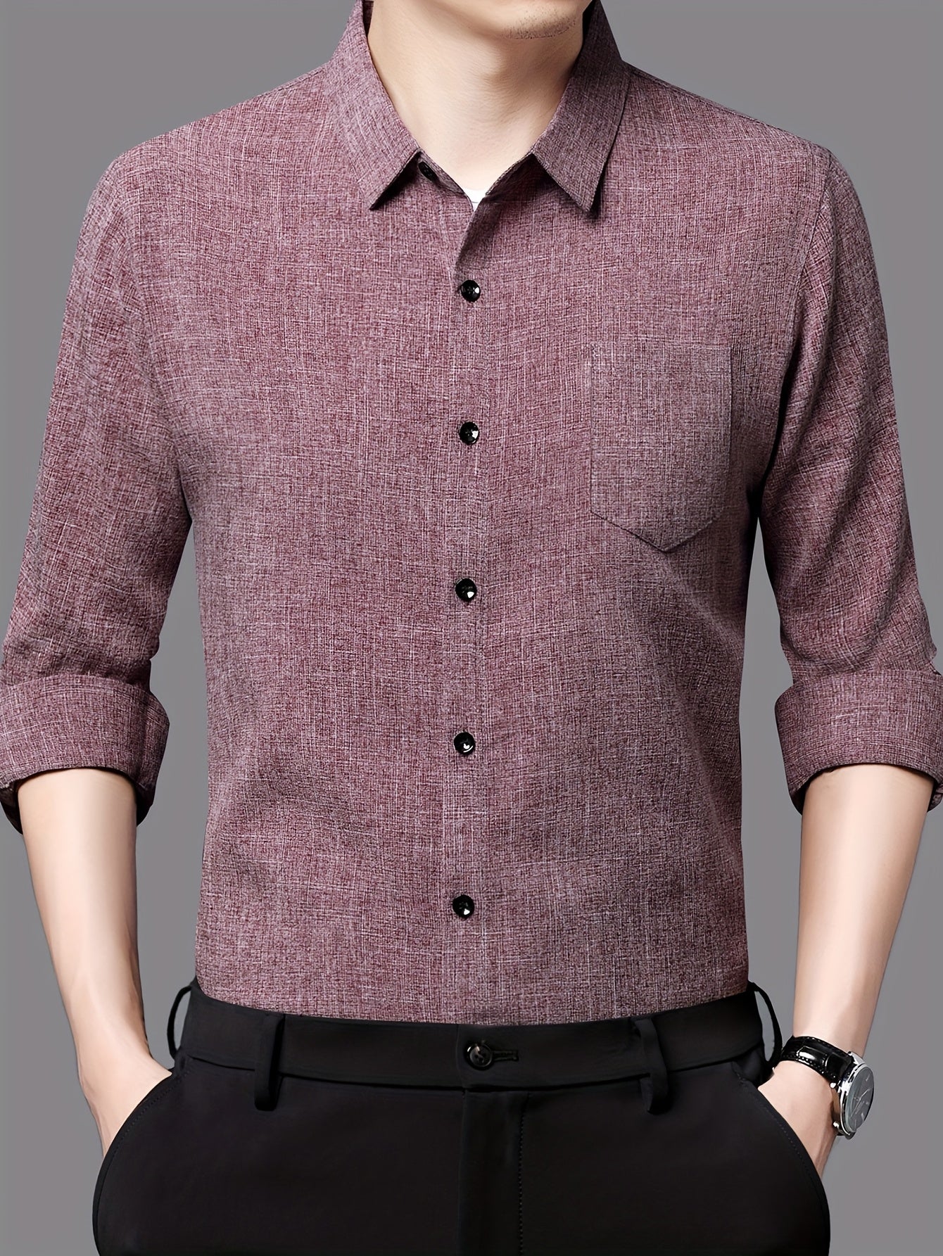 Men's Breathable Long Sleeve Shirt - Black, Button-Up Collar Design with Chest Pocket, Lightweight & Moisture-Wicking Fabric for Casual Wear, Perfect for Spring & Summer, Breathable Apparel | Classic Buttonup Shirt | Nonstret