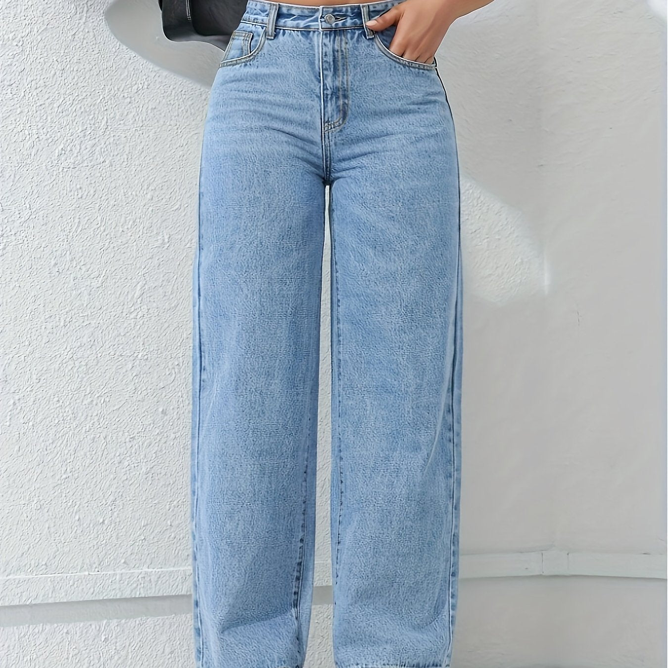 Jeans Femme Décontracté Polyvalent Coupe Ample Jambe Droite