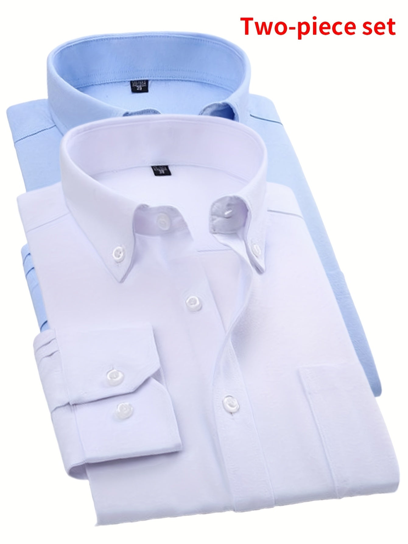 Men'S Oxford Cloth Shirt Two-Piece Set Durable and Wear-Resistant Business Casual Suit Versatile Commuter Outfit Solid Color Button-Up Shirt