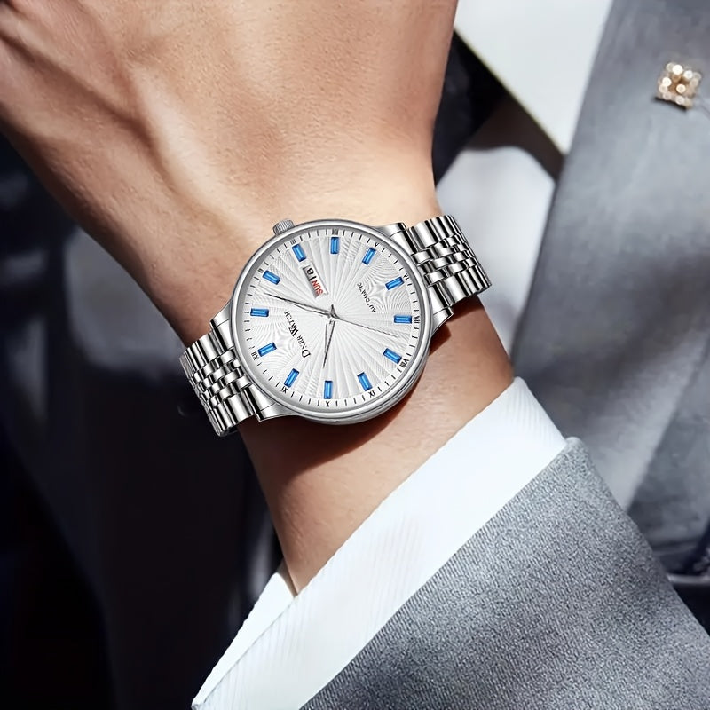 Men'S Stainless Steel Mechanical Watch with Sapphire Crystal Round Dial - Automatic Winding Movement, Date/Day/24H Indicator, Chronograph-Free Luxury Analog Watch for Casual & Formal Occasions, Durable Elegant Timepiece for C