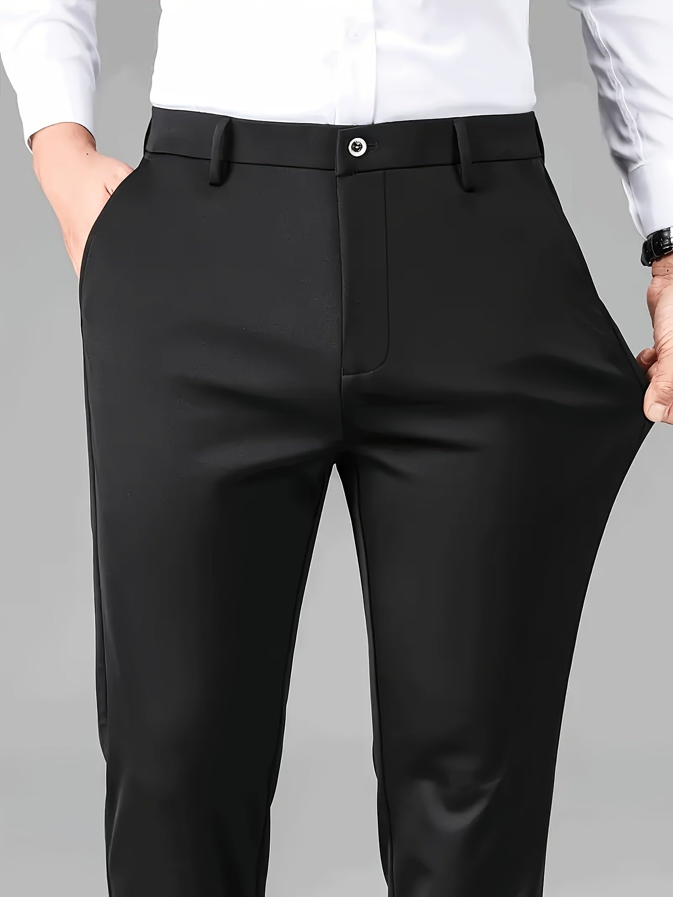 Pantalons habillés infroissables pour homme (3 pièces) – longueur 7/8, haute élasticité, poches, couleur unie, coupe régulière mi-haute, faciles d’entretien, idéals bureau, soirées et usage toute l’année