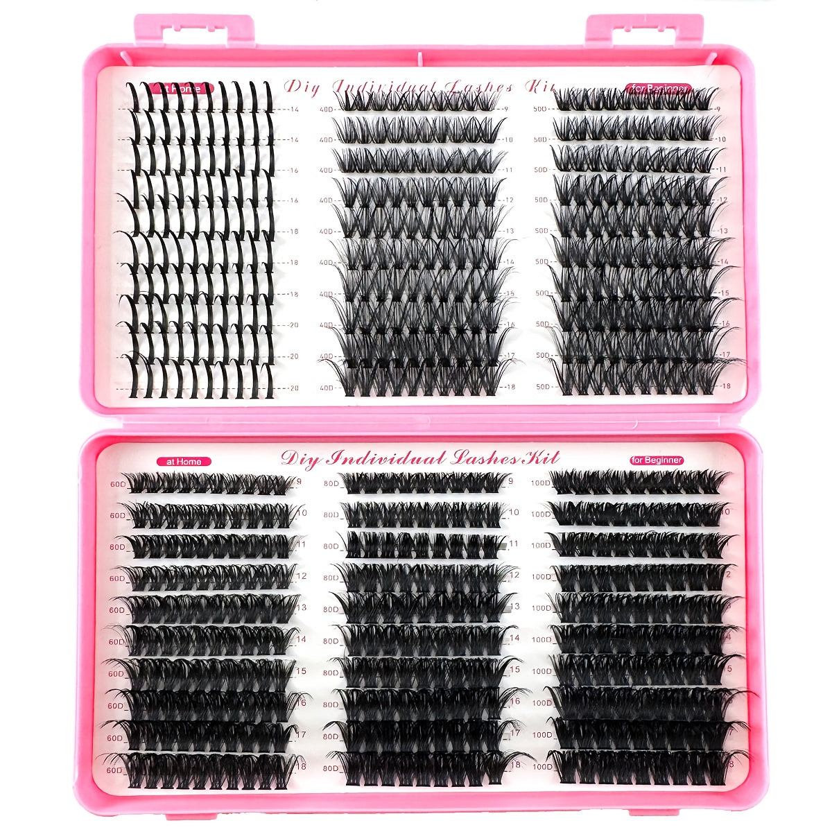 Lot de 580 faux cils volume effet vison, volume léger, courbure D, longueur mixte 9-18 mm, extensions naturelles et douces, idéales pour le maquillage