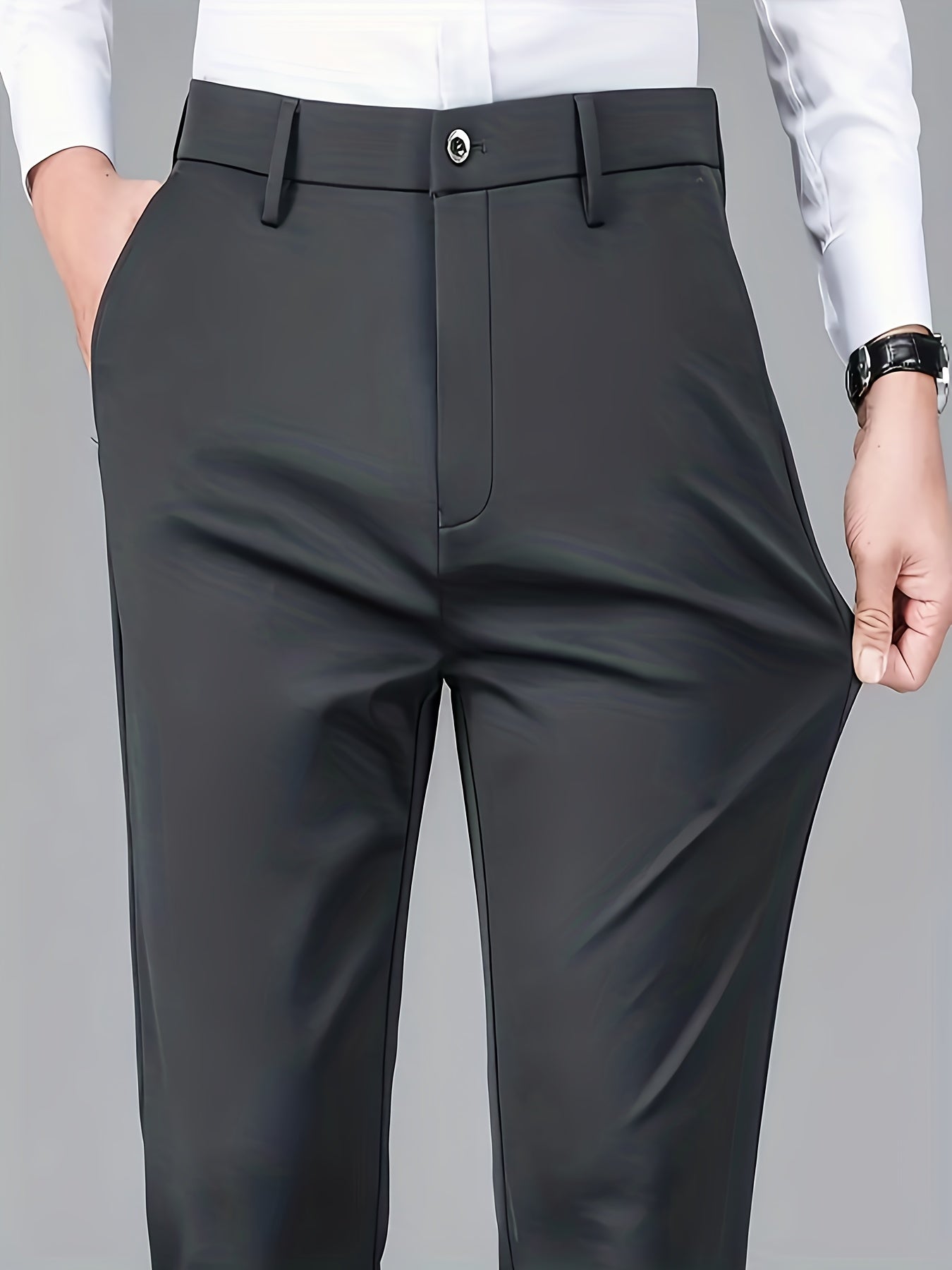 Pantalon formel et business pour homme – extensible, infroissable, taille mi-haute avec fermeture à boutons, toutes saisons, élégant noir, idéal bureau et tenue professionnelle, design brodé