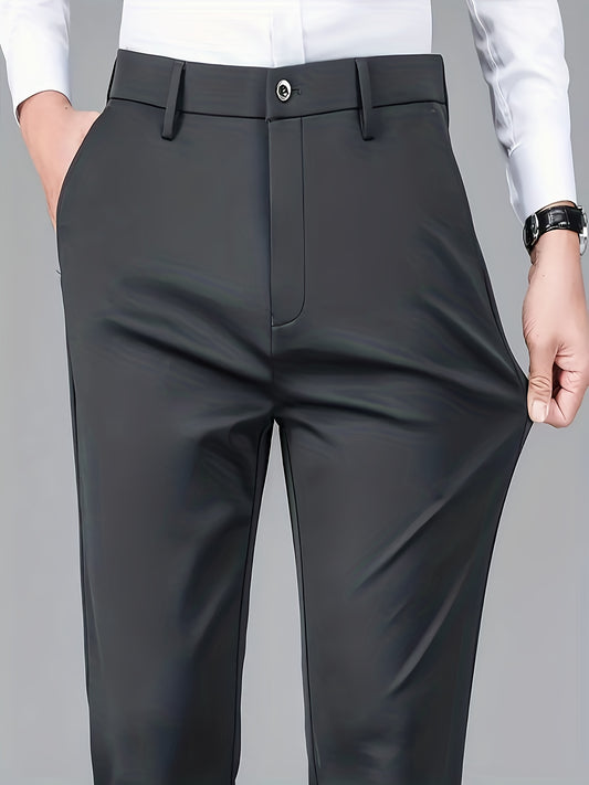 Pantalon formel et business pour homme – extensible, infroissable, taille mi-haute avec fermeture à boutons, toutes saisons, élégant noir, idéal bureau et tenue professionnelle, design brodé