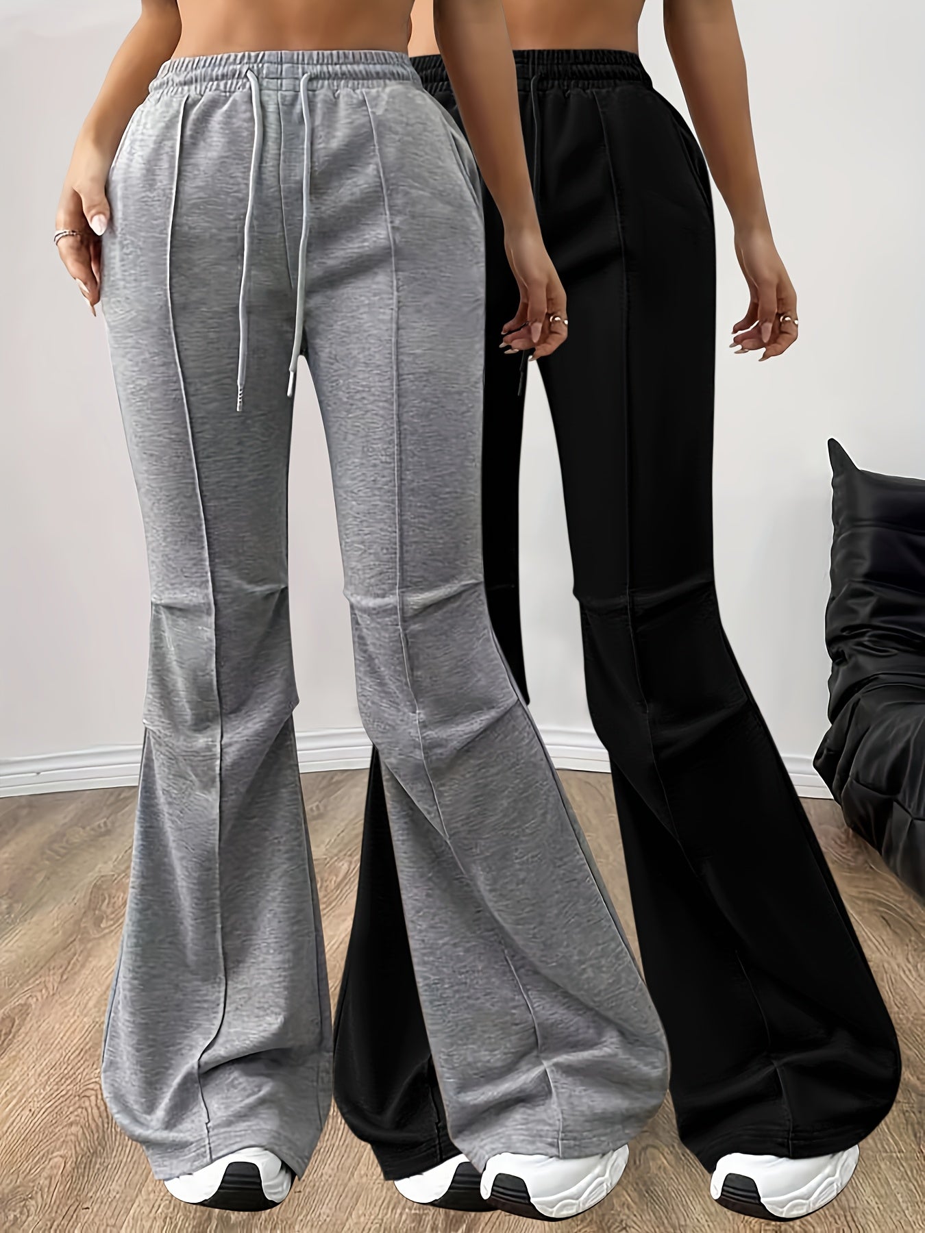 Ensemble Deux-Pièces Femme – Pantalon Évasé Taille Élastique avec Cordon
