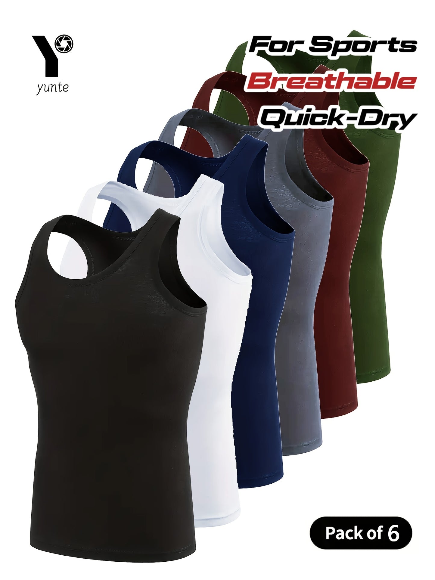 Lot de 6 Débardeurs Sport Homme – Polyester Respirant et Séchage Rapide, Couleurs Variées, Fitness et Décontracté