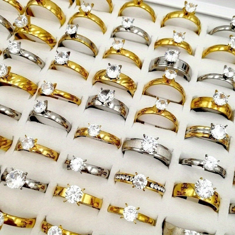 Wholesale 20pcs/pack of Women's Fashionable Stacked Rings Stainless Steel Rings Suitable for Men and Women with Ring Sizes Ranging From 17mm to 21mm Mixed Design Suitable for Parties Gatherings Gifts Charm Finger Rings Set Wi