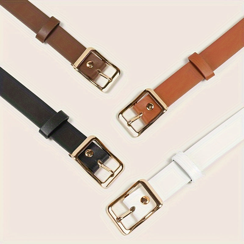 Lot de 4 ceintures stylées – Couleurs blanc, marron, café et noir, boucles carrées, ceintures décoratives pour robes et jeans