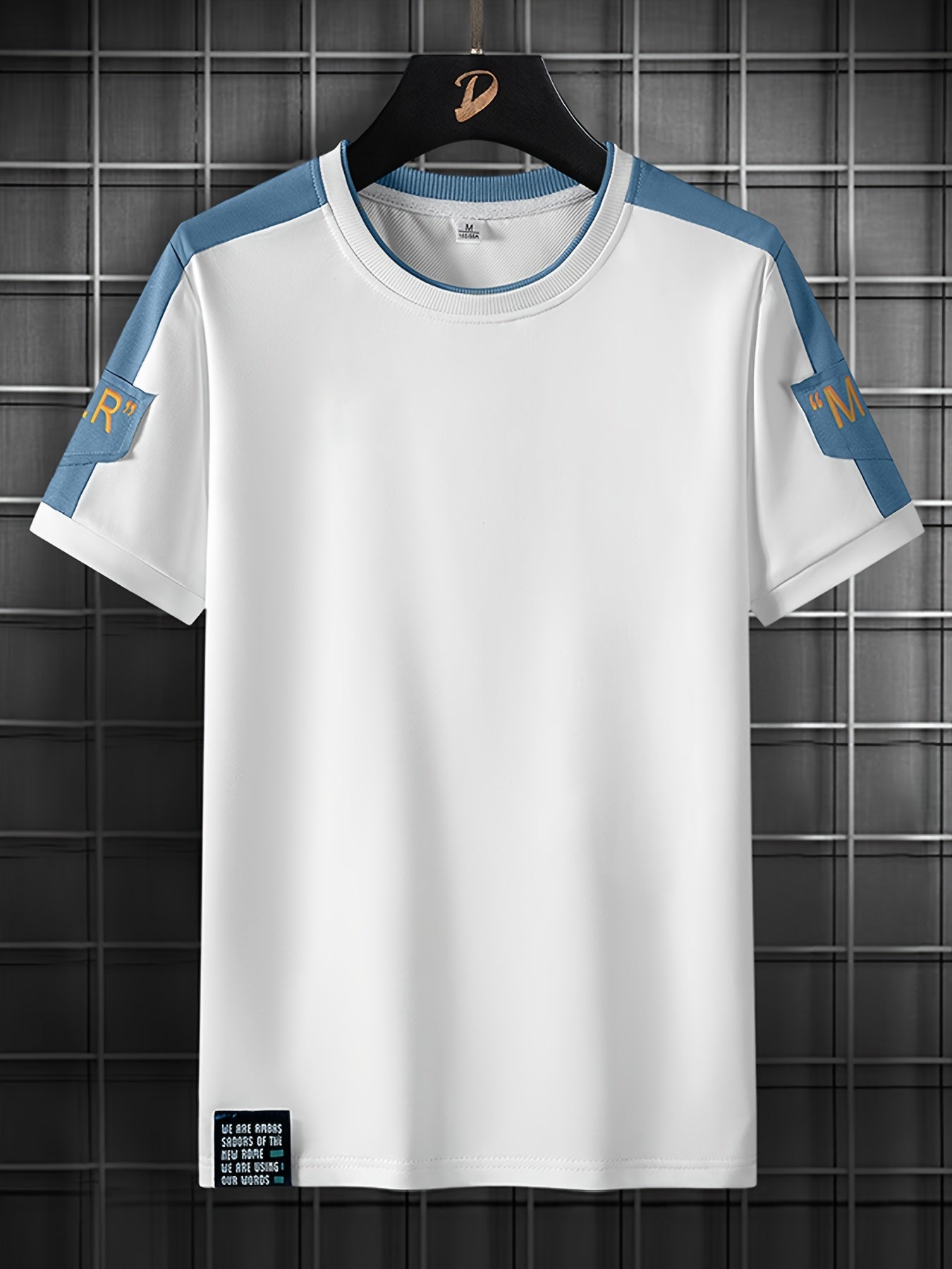 Men's Fashion T-Shirt, Summer Spliced Short-Sleeve Tee for Men, Casual Sporty Round Neck Top with Elastic Breathable Fabric - Versatile Streetwear Gift