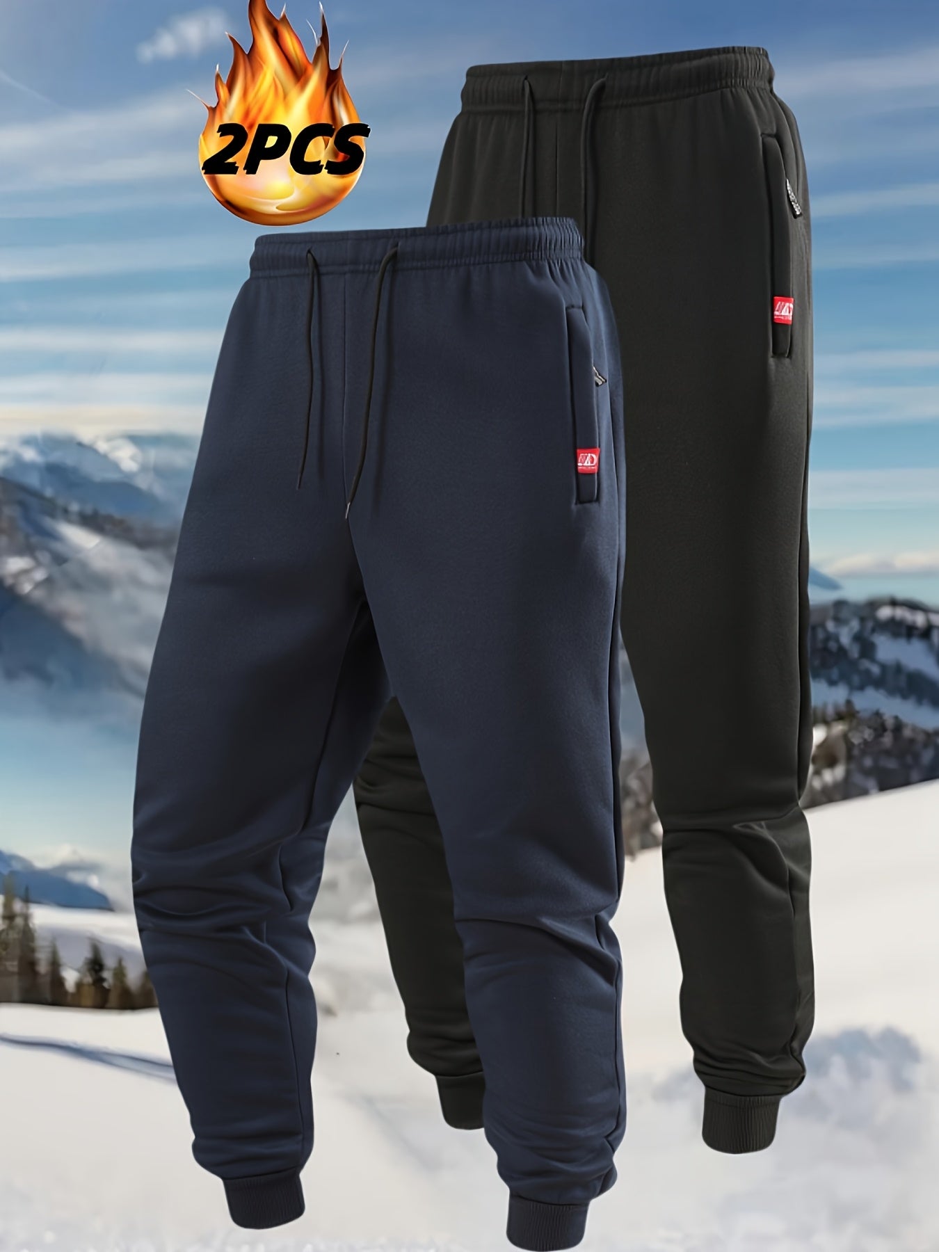 2pcs Joggers Homme – Doublure Polaire, Loose Fit, Cordon, Poches, Automne/Hiver