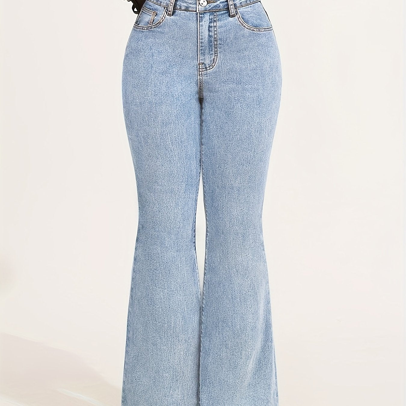 Jean évasé taille haute en denim stretch pour femme - Pantalon élégant gris délavé à jambes évasées avec fermeture à boutons, confortable en toute saison, jean taille haute