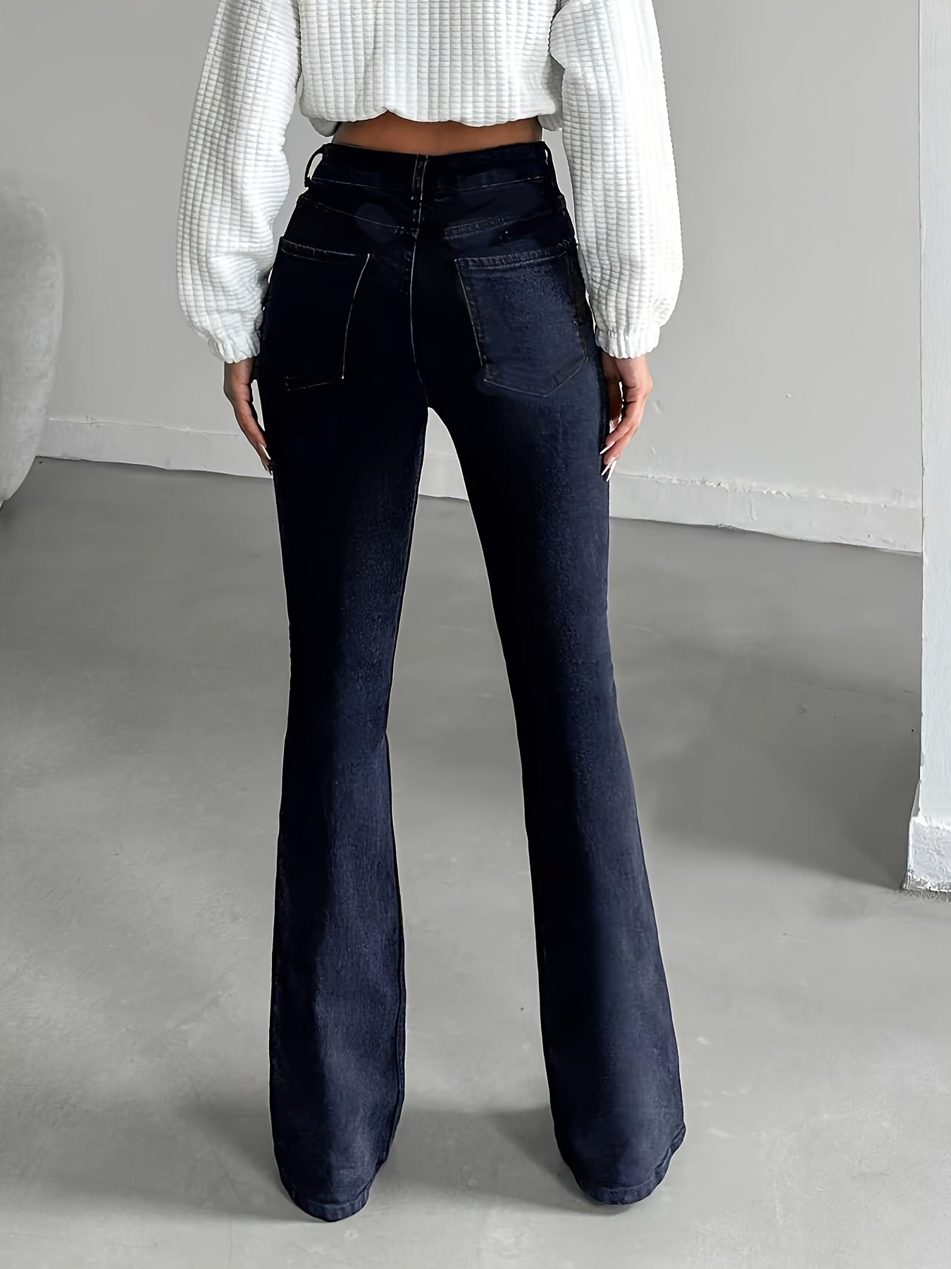 Jeans Femme Slim-Fit Évasé Bell-Bottom Boutons Non Extensible Structuré Toute Saison Décontracté et Formel