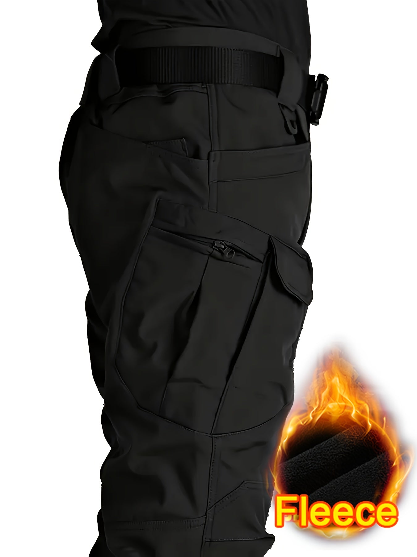 Pantalon cargo tactique en polaire pour homme – multi-poches, couleur unie, coupe-vent, tissu micro-extensible 295 g, idéal activités outdoor, randonnée et usage quotidien (sans ceinture)