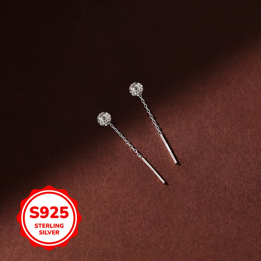 1 paire de boucles d’oreilles, argent sterling S925, plaqué argent ultra-brillant avec zirconia synthétique et zirconia cubique synthétique en forme de boule