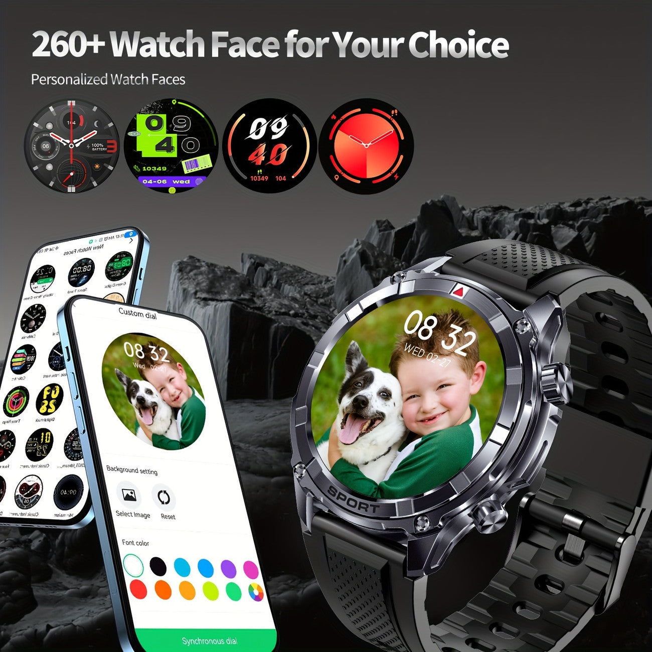 Montre Connectée Homme – Appels (Répondre/Appeler), Écran 3,86 cm, Tracker Fitness avec Assistant Vocal IA, Météo, Sommeil, 100+ Modes Sport, Batterie Longue Durée 500 mAh