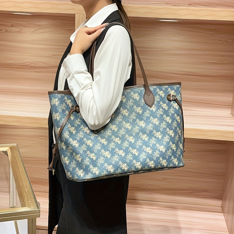 Sac cabas élégant à motif floral avec intérieur rouge, grande capacité, finitions dorées et bandoulière détachable – idéal pour les voyages et les trajets quotidiens.