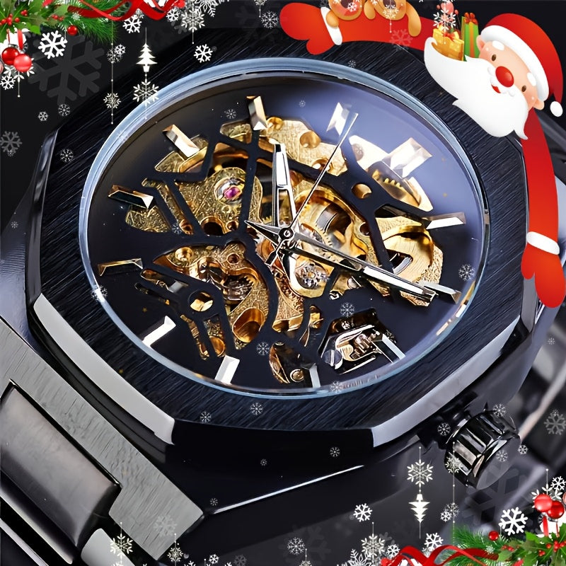 Montre Homme de Luxe Automatique – Cadran Noir en Acier Inoxydable, Boîtier et Cadran en Alliage, Design Élégant, Style Professionnel, Idéale pour Homme, Cadeau Parfait pour Noël, Halloween et Nouvel An