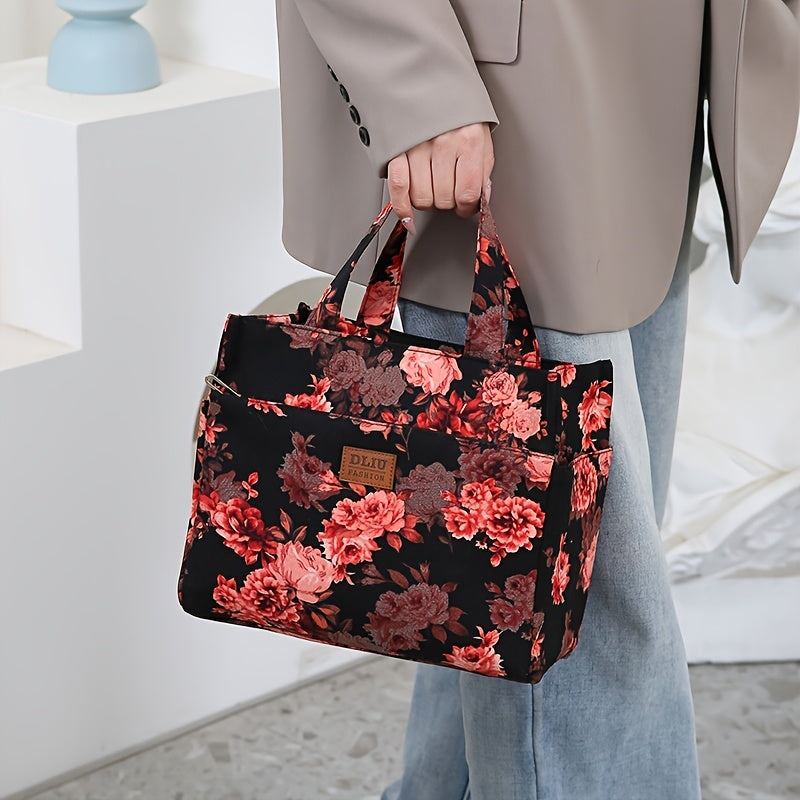 Nouveau Sac Cabas Grande Capacité en Tissu Épaissi – Sac de Travail Simple et Tendance, Fermeture Zippée Semi-Fermée, Poche Latérale pour Gobelet, Poche Avant Zippée, Idéal pour Shopping et Articles Divers, Sac Portable pour le Travail