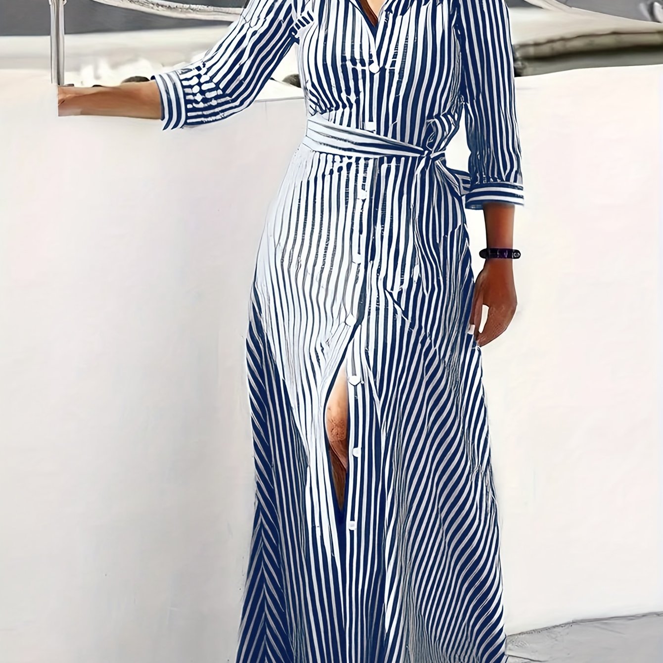Robe rayée élégante et décontractée pour femme