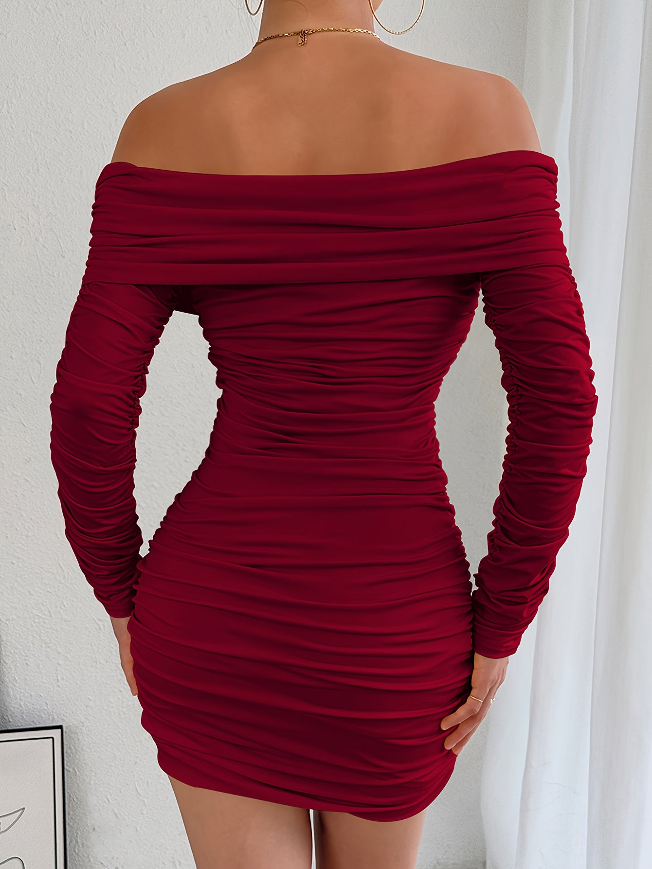 Robe Femme Sexy Une Épaule / Épaules Dénudées Manches Longues – Moulante, Robe de Soirée Formelle, Tenues Automne/Hiver, Silhouette Flatteuse, Détails Froncés, Élégante et Stylée