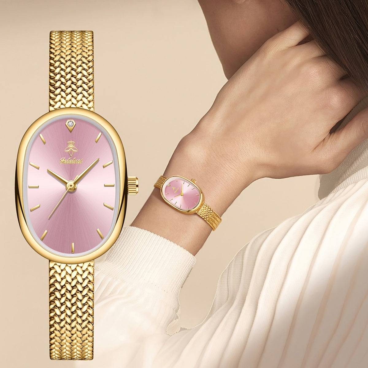 Montre quartz élégante femme – cadran ovale classique, motif feuille, bracelet style bracelet, livrée avec boîte cadeau, accessoire indispensable et tendance, idée cadeau Saint-Valentin