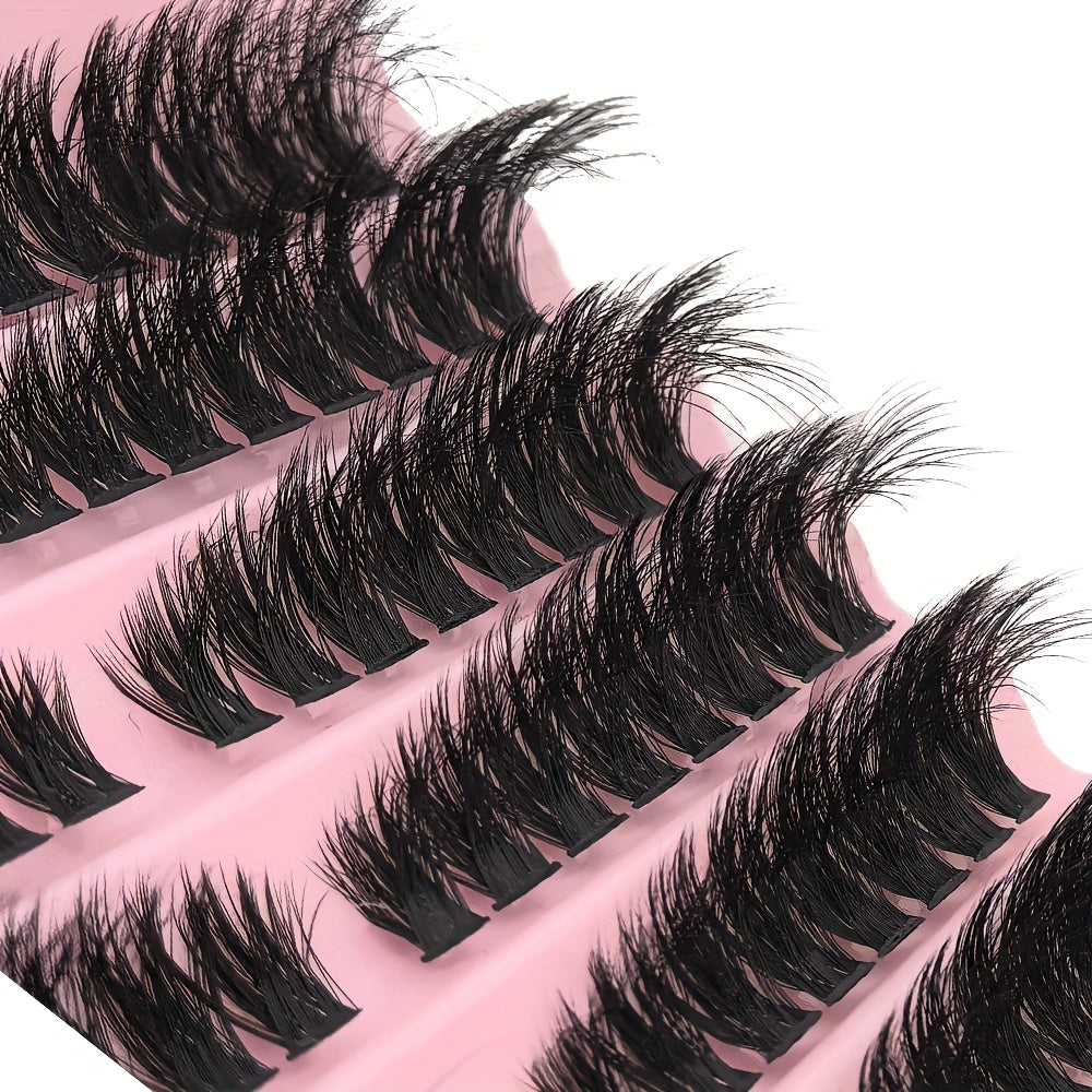 Kit d’extensions de cils avec grappes de cils naturels Wispy, courbure C, cils individuels et grappes pour le bas des yeux, colle waterproof avec scellant et pince, idéal pour application à domicile, effet fluffy naturel