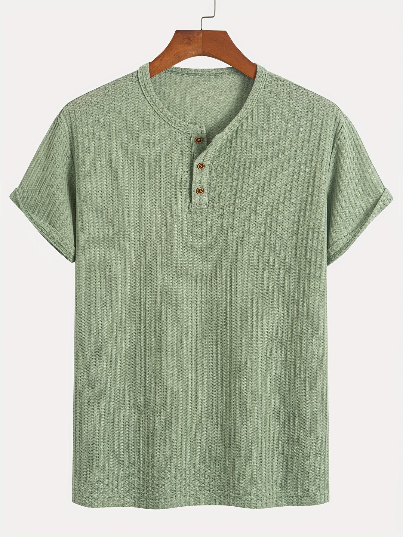 A Summer Short-Sleeve Cardigan T-Shirt with a Fine Check Pattern And Round Neck, Featuring a Knitted Jacquard Texture.
