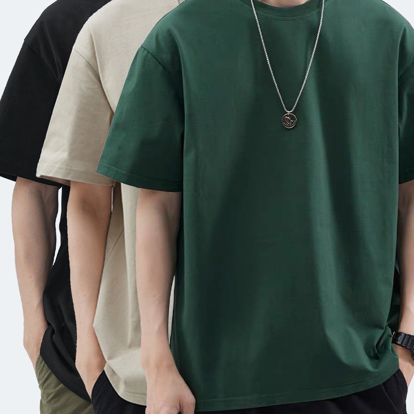 3pcs Men'S Heavyweight 100% T-Shirts - Summer Casual Short Sleeve Round Neck Tees with Geometric Pattern, Breathable & Durable, Regular Fit for Casual Attire, T Shirts, Comfortable Clothing, Minimalist Design, Soft Texture Sh